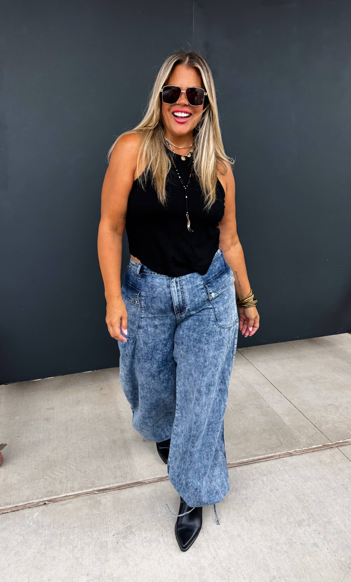 Charlie Cinch Hem Wide Leg Jeans (S-3XL)