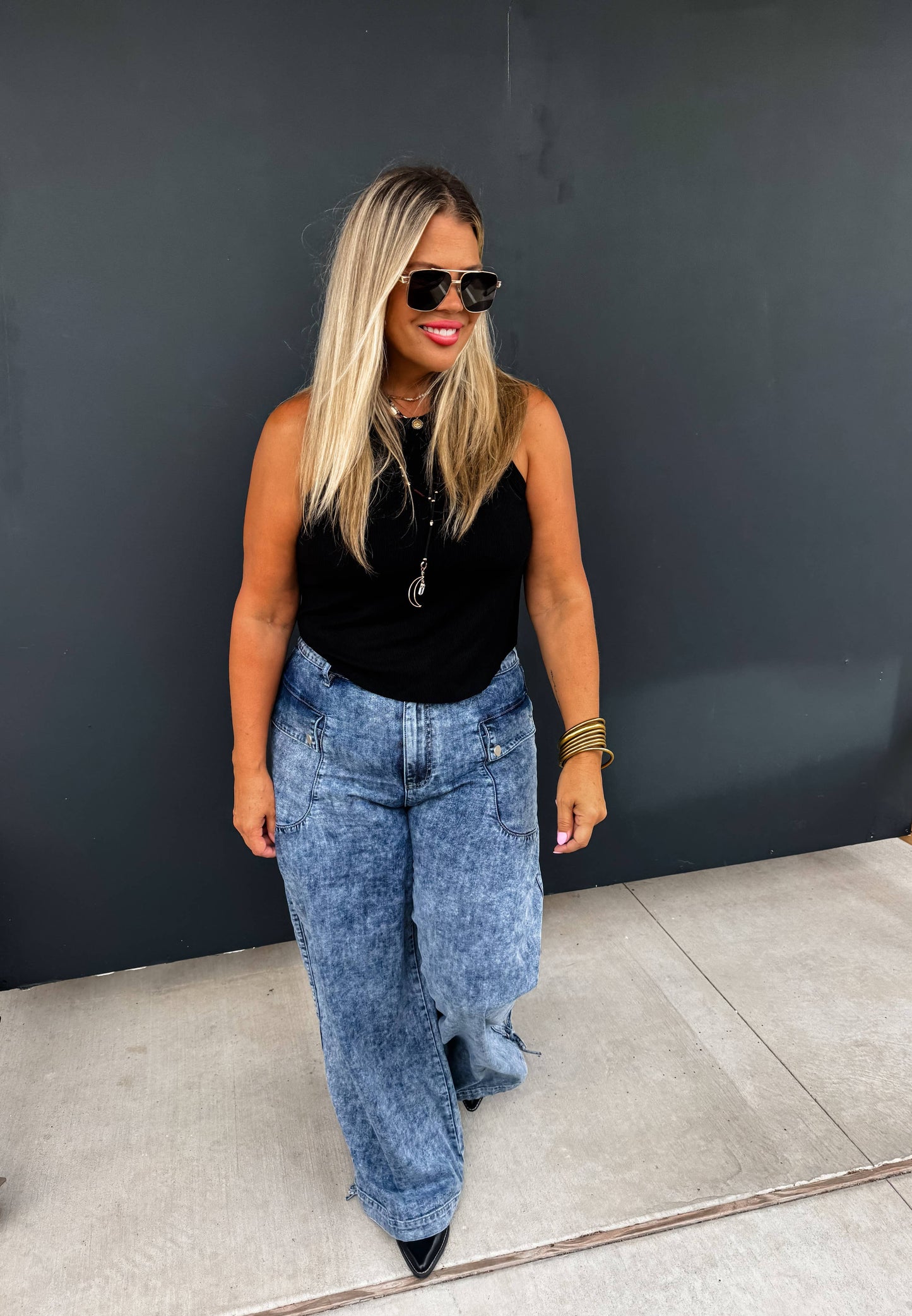 Charlie Cinch Hem Wide Leg Jeans (S-3XL)