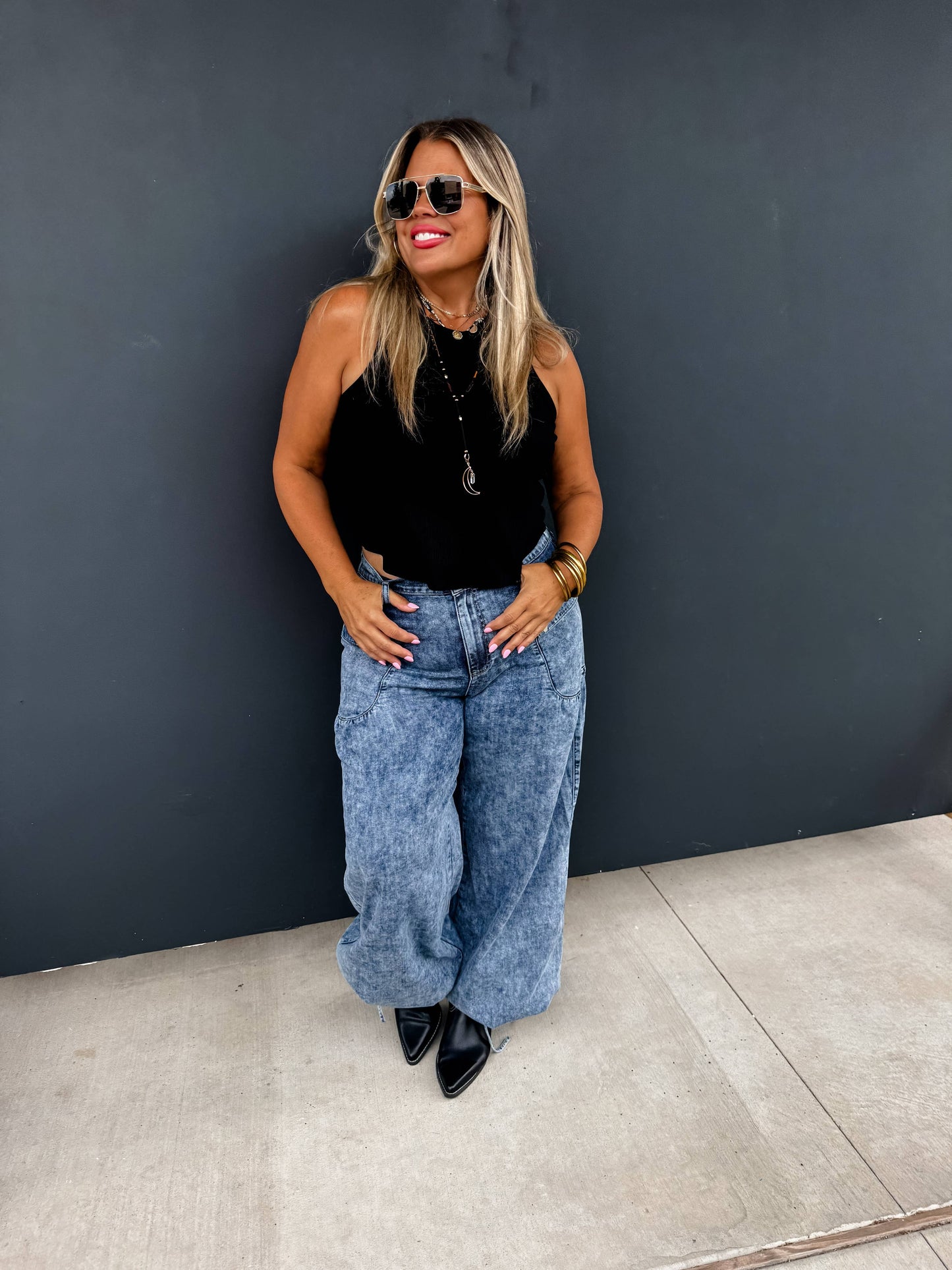 Charlie Cinch Hem Wide Leg Jeans (S-3XL)