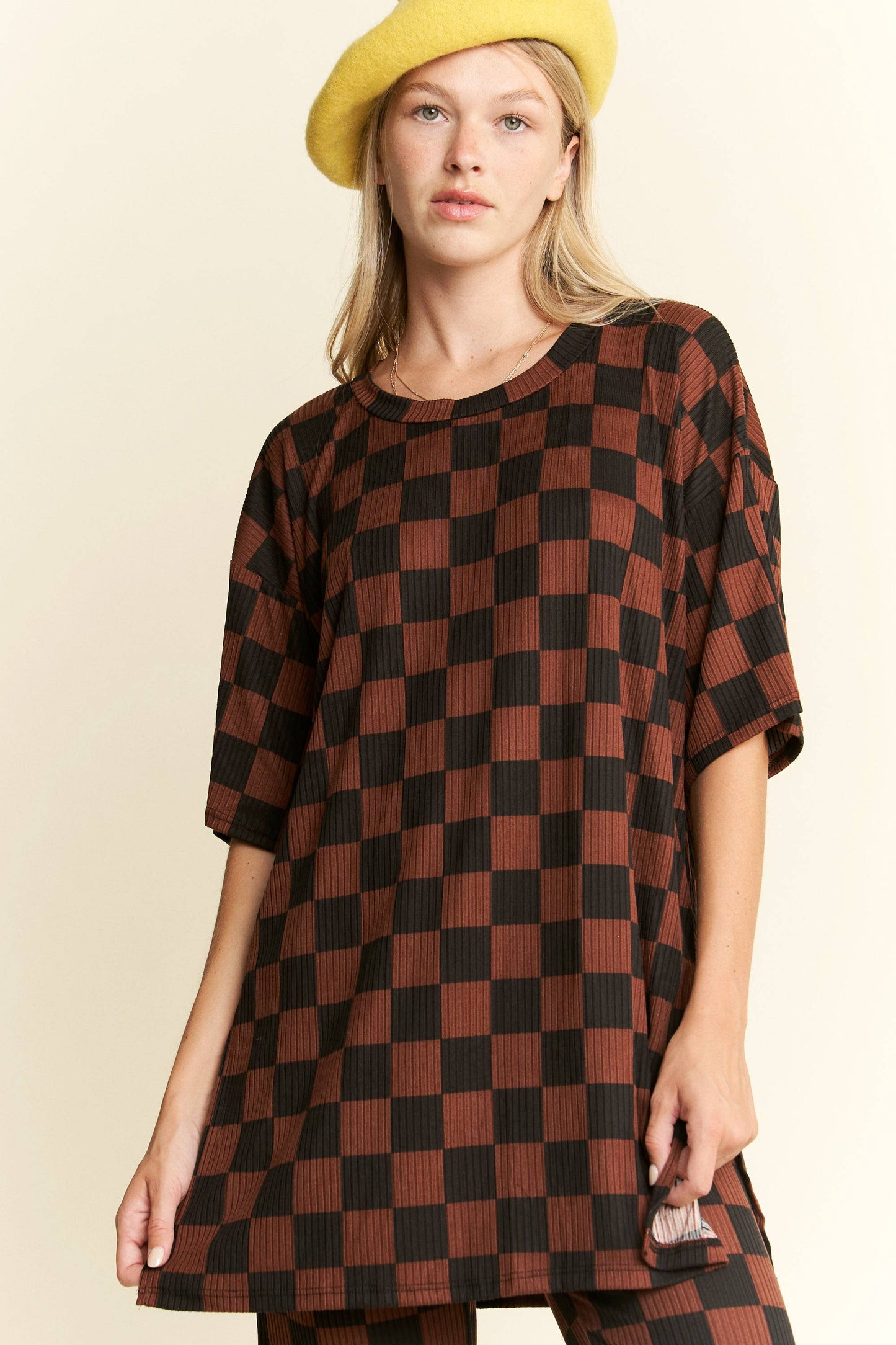 Ribbed Checkered Print Pant Set (S-3XL)