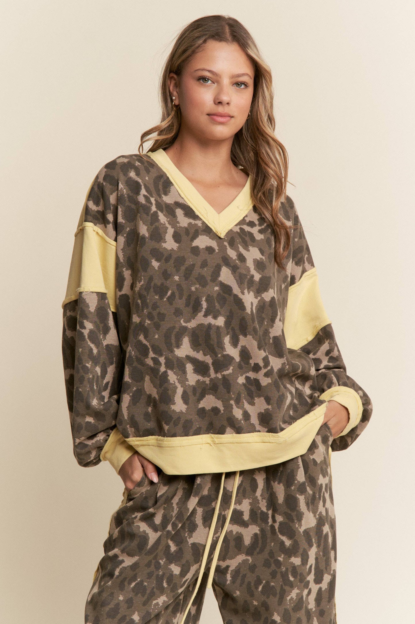Leopard and Olive V Neck Sweater