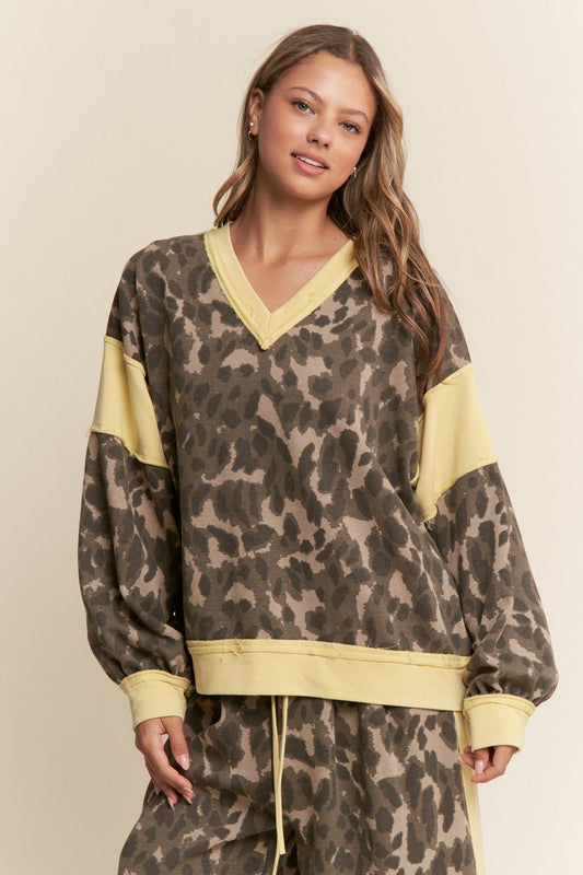 Leopard and Olive V Neck Sweater