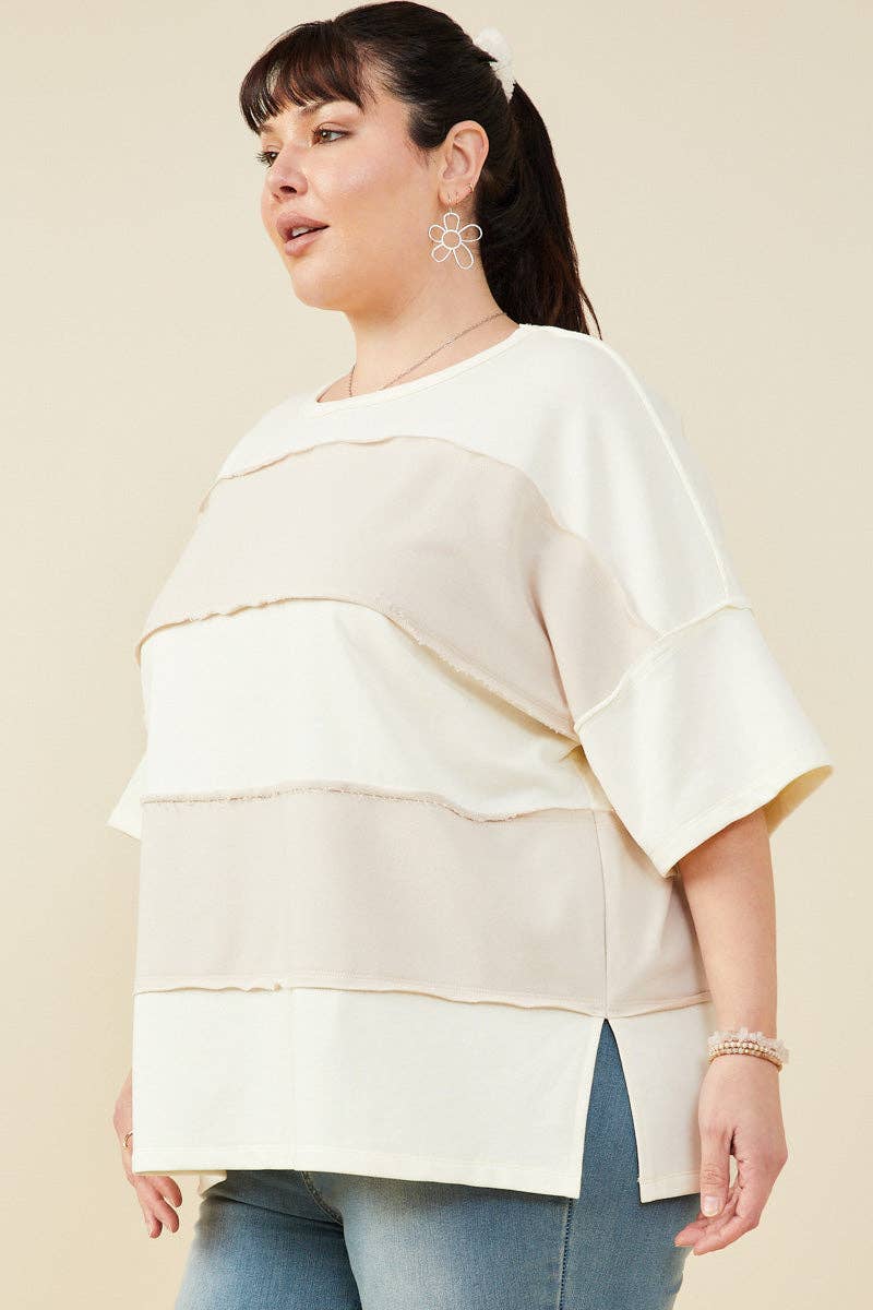 Taupe Raw Edge Color Block Top (S-3XL)