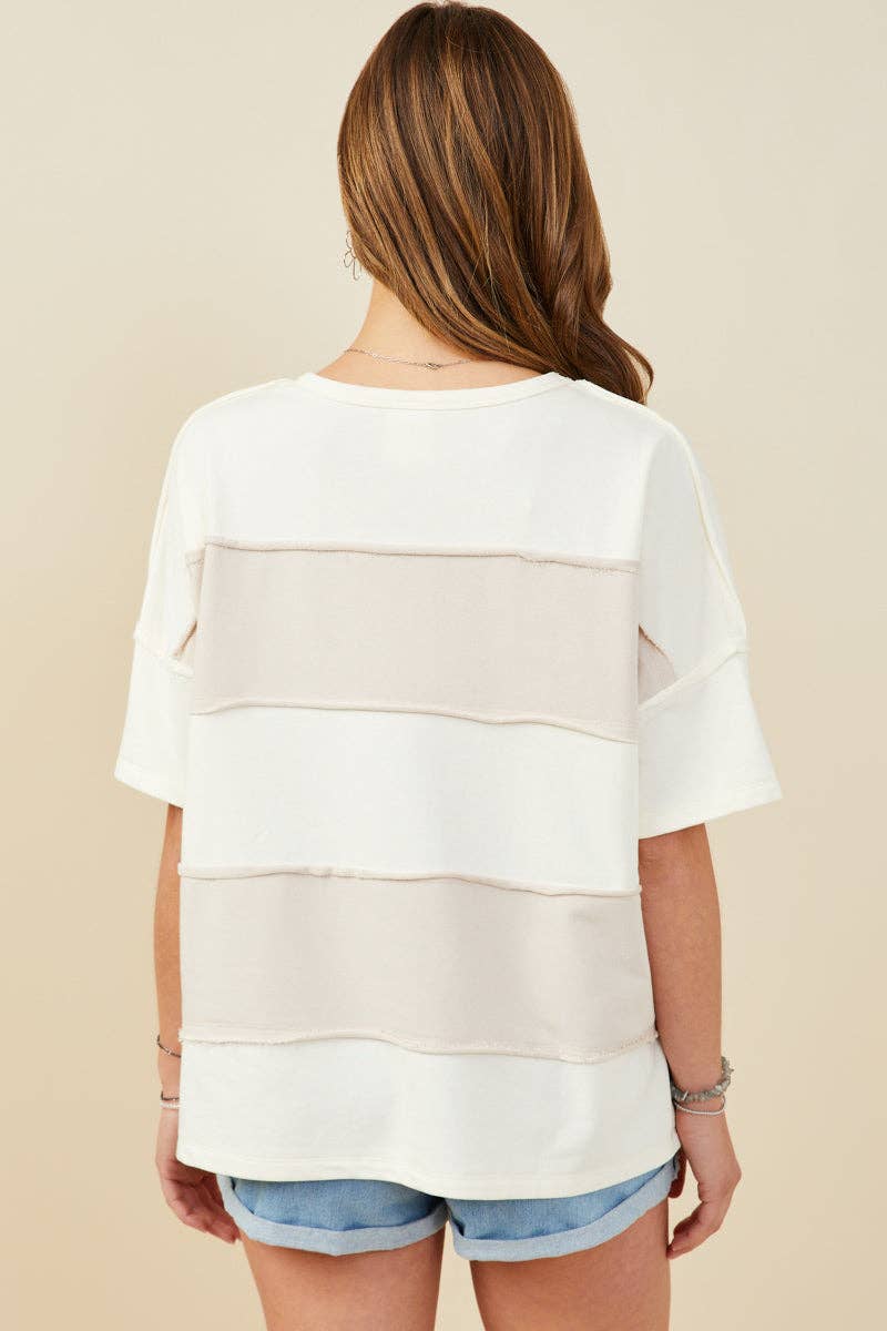 Taupe Raw Edge Color Block Top (S-3XL)