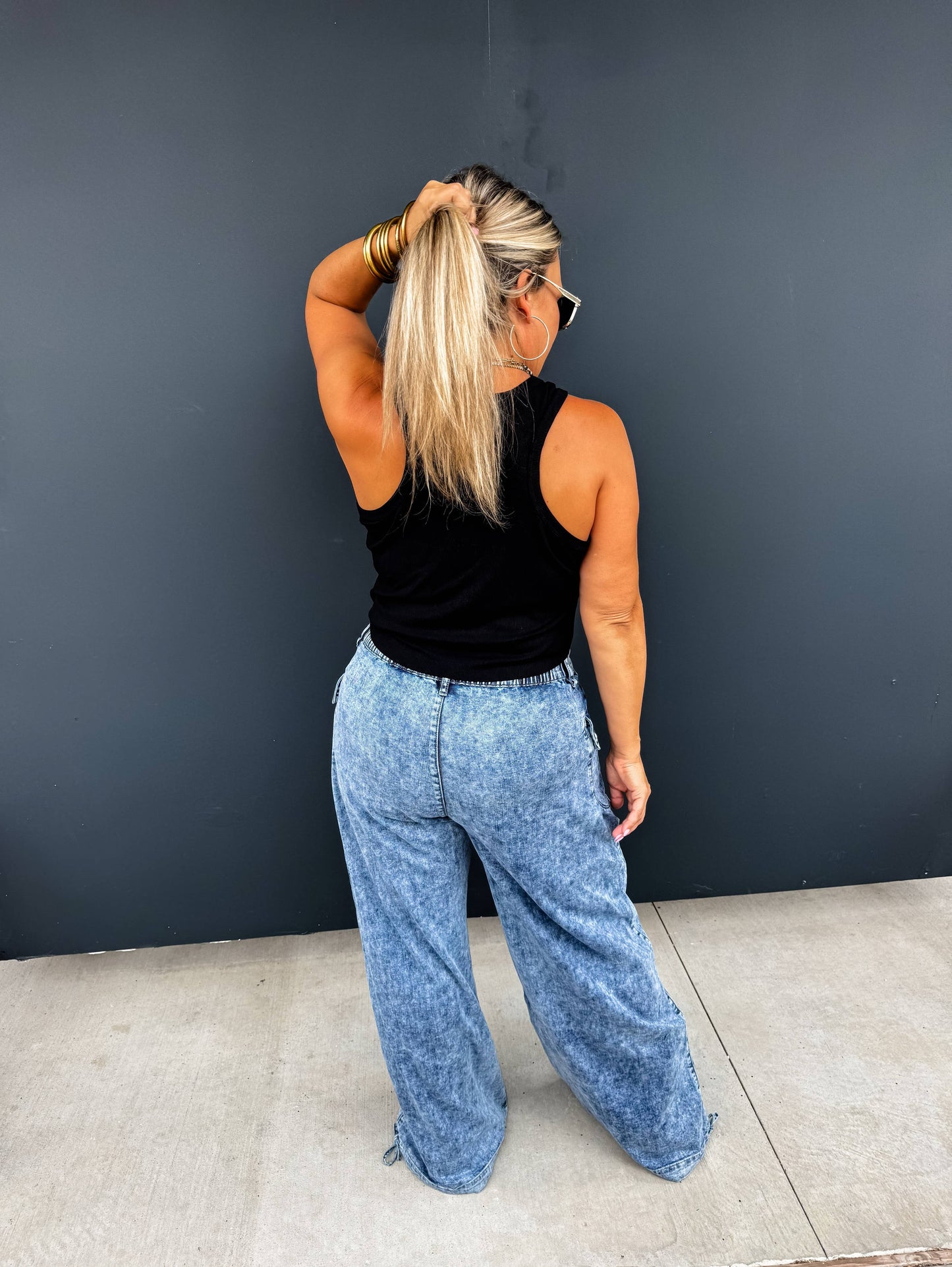 Charlie Cinch Hem Wide Leg Jeans (S-3XL)