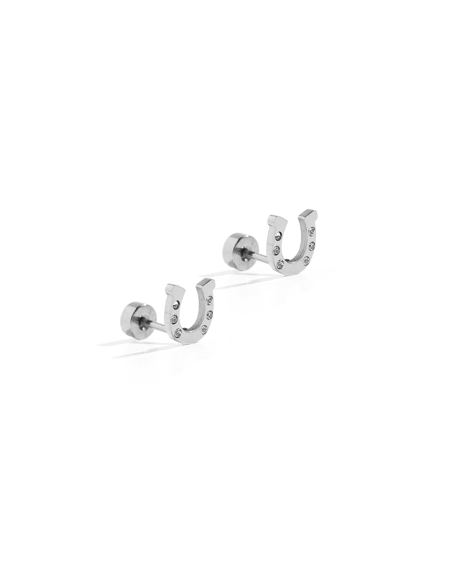 Silver Horseshoe- Screwback Stud Earrings