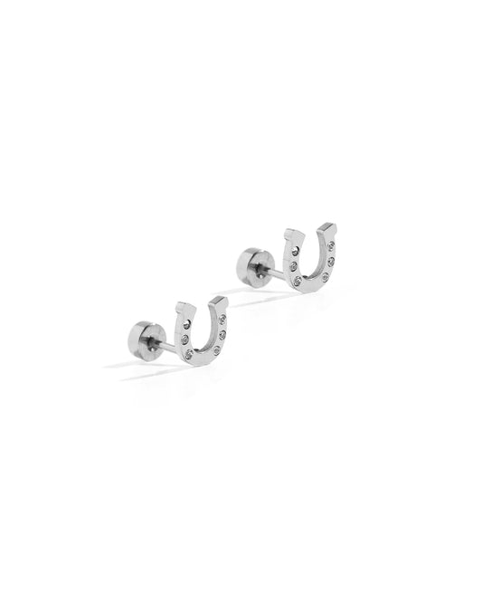 Silver Horseshoe- Screwback Stud Earrings