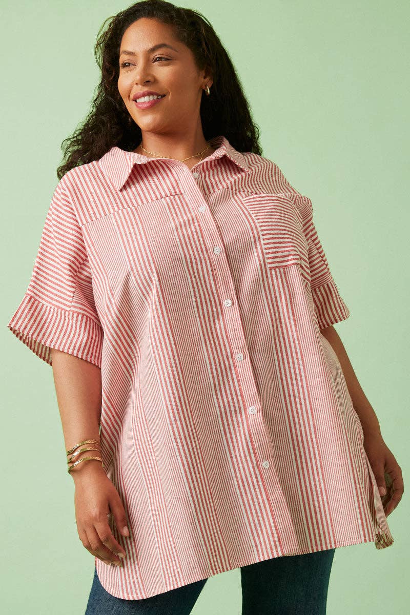 Red Stripe Oversized Button Up (S-3XL)