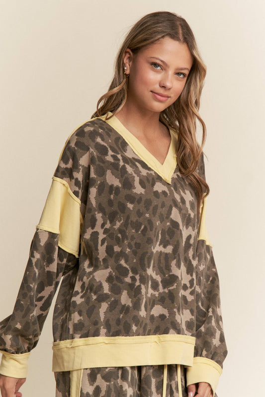 Leopard and Olive V Neck Sweater