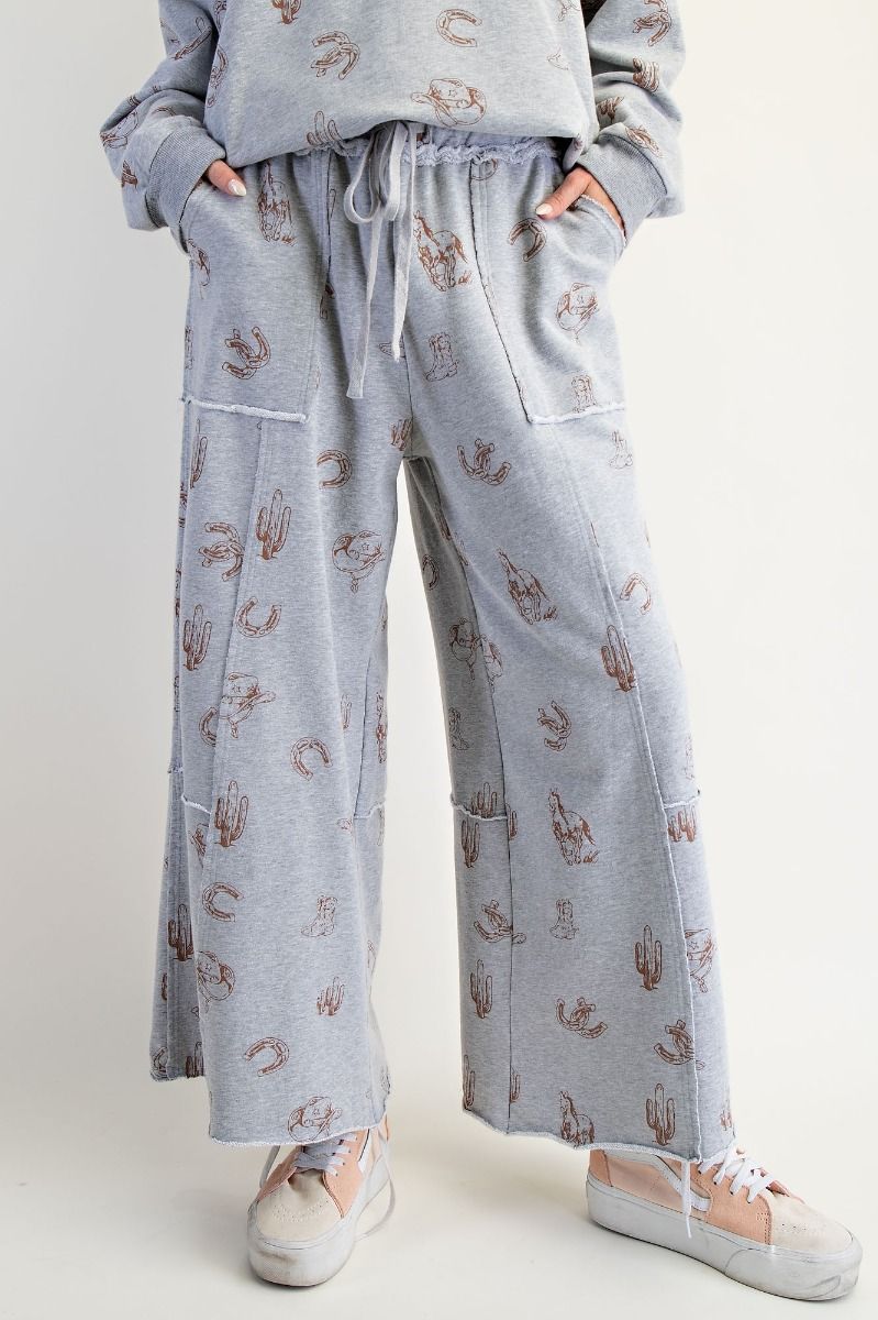 Western Print Pants- Heather Gray (1XL-3XL)