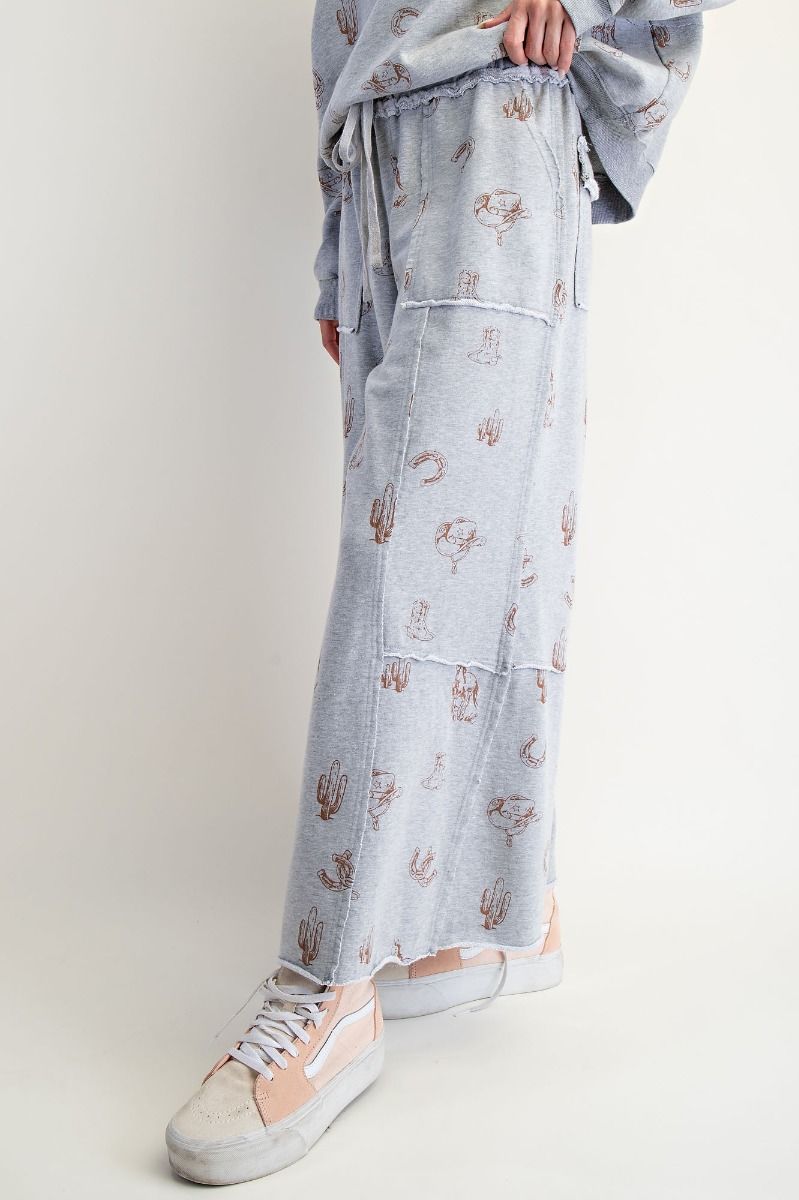 Western Print Pants- Heather Gray (1XL-3XL)