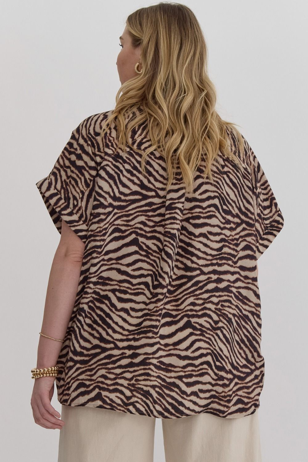 Mocha Zebra Button Up (XL-2XL)