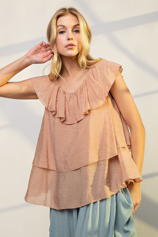 Ruffled U Neck- Doeskin (1XL-3XL)