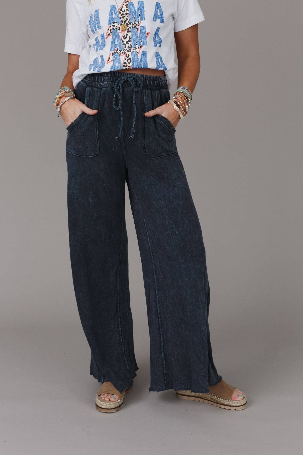 Robin Wide Leg Pant - Navy (S-XL)