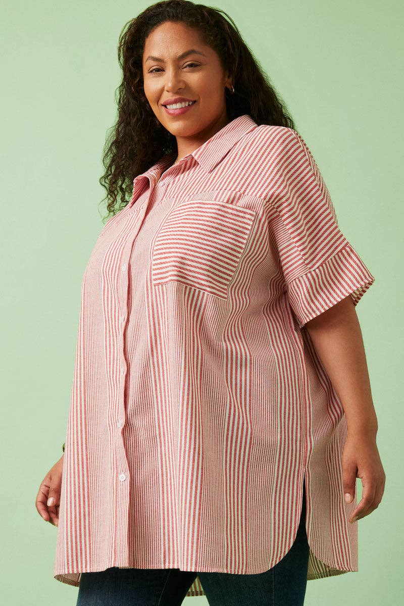 Red Stripe Oversized Button Up (S-3XL)